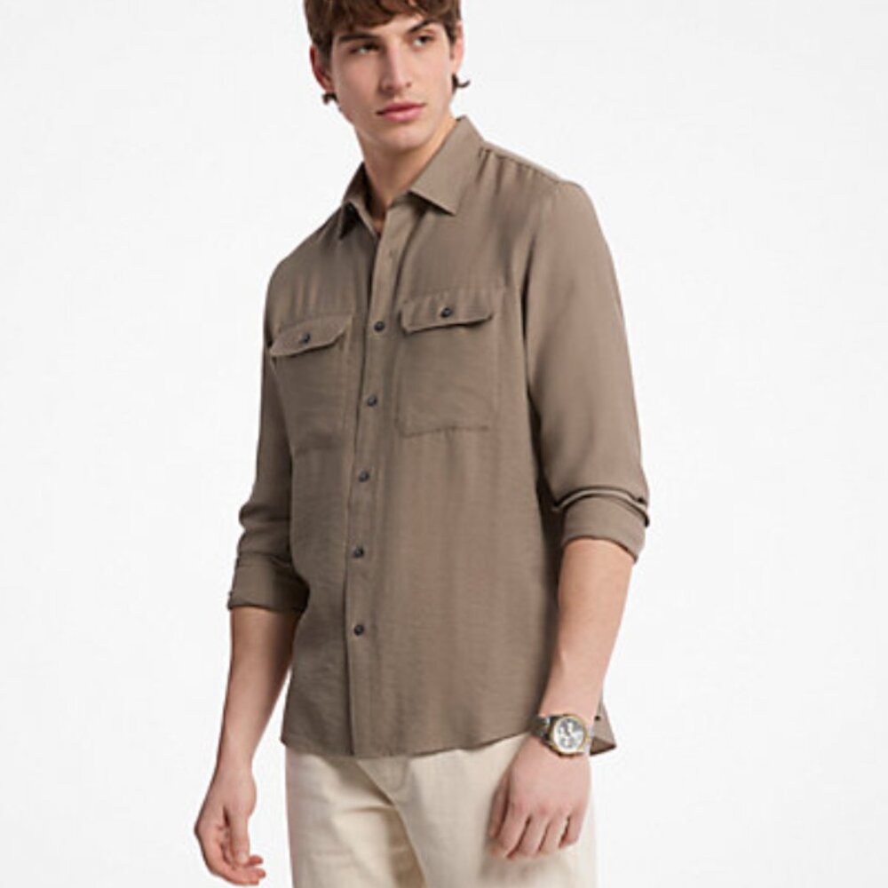 Michael Kors Men Classic Fit Woven Shirt - Chestnut Brown